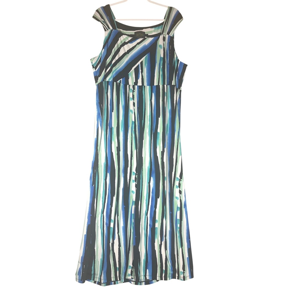 Bob Mackie Wearable‎ Art Abstract Stripe Midi Dress Sz XL Artsy Mod Travel Chic